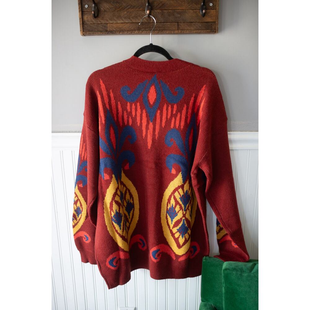 FARM RIO ACTIVE Red Pineapple Knit Cardigan Sweater Medium NEW - Picture 4 of 4